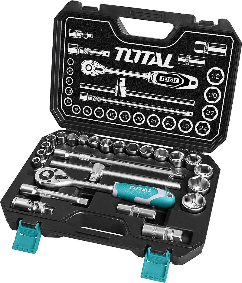 TOTAL THT121251 25 Pcs 1/2" Drive Socket Set & Ratchet Total